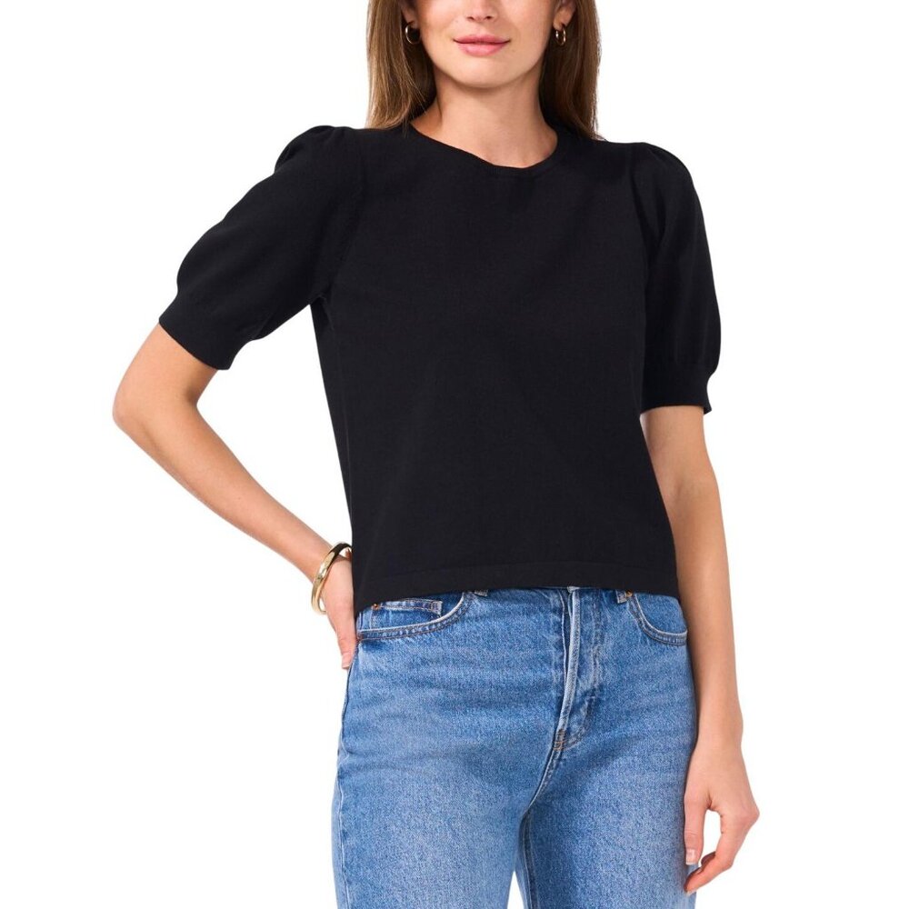 NWT Sam and Jess Womens Short Puff-Sleeve Sweater TA93148041BS Black L
